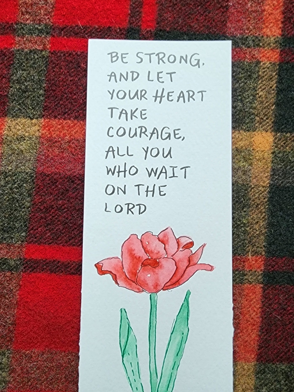 Watercolor Tulip Bookmark with Inspirational Quote - Red & Green
